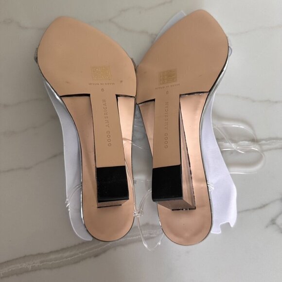 Good American GA080V Ankle Strap Wedge Sandal In Silver Size 9 - Picture 9 of 11